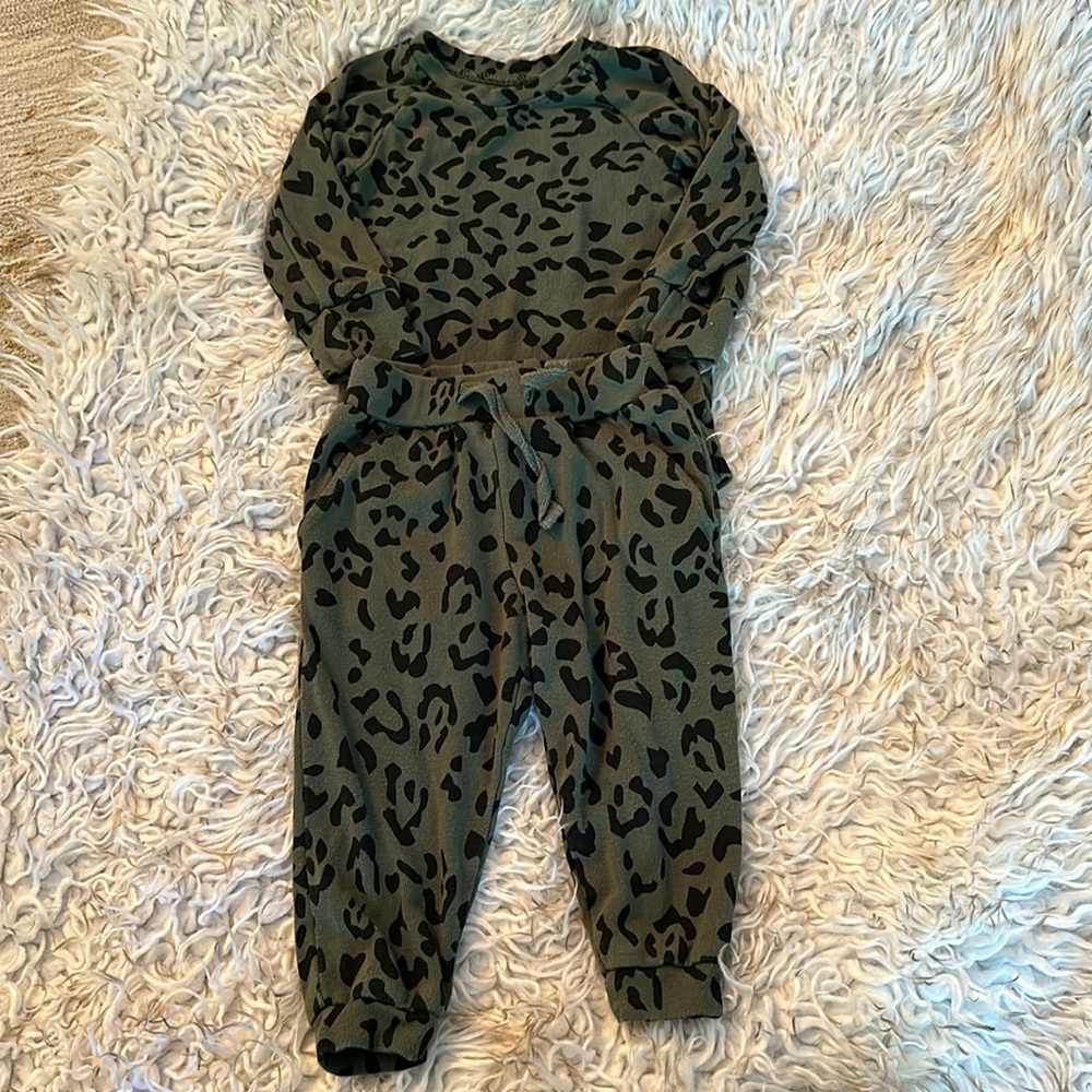 Kyte 12 to 18 month green leopard print jogger set